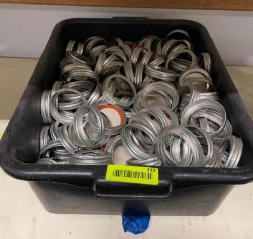 BIN OF ASSORTED SIZED MASON JAR LIDS
