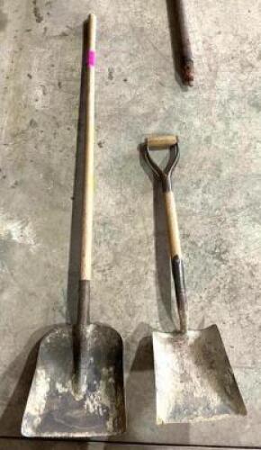 (2) VARIOUS SIZE SPADE SHOVELS W/ WOODEN SHAFT