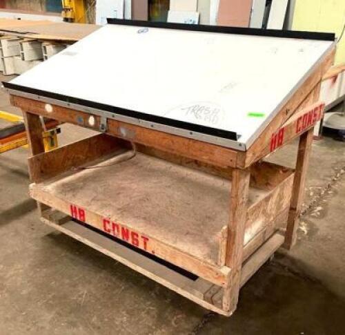 60" X 36" WOODEN DRAFTING TABLE ON CASTERS