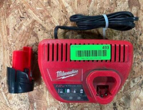 (2) - PC. MILWAUKEE BATTERY AND CHARGER SET