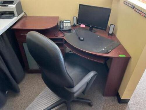 48" LAMINATE WOOD CORNER DESK W/ CHAIR, AND PC