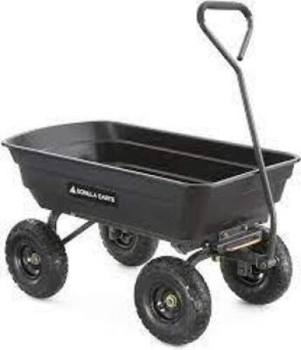 DESCRIPTION: (1) DUMP CART BRAND/MODEL: GORILLA CARTS INFORMATION: BLACK RETAIL$: $129.00 EA SIZE: 6 CU FT. QTY: 1