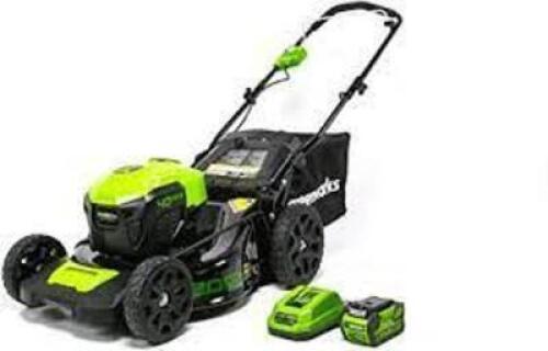 DESCRIPTION: (1) LAWN MOWERBRAND/MODEL: GREENWORKS #25013INFORMATION: GREENRETAIL$: $399.99&nbsp;SIZE: 48V 20"QTY: 1