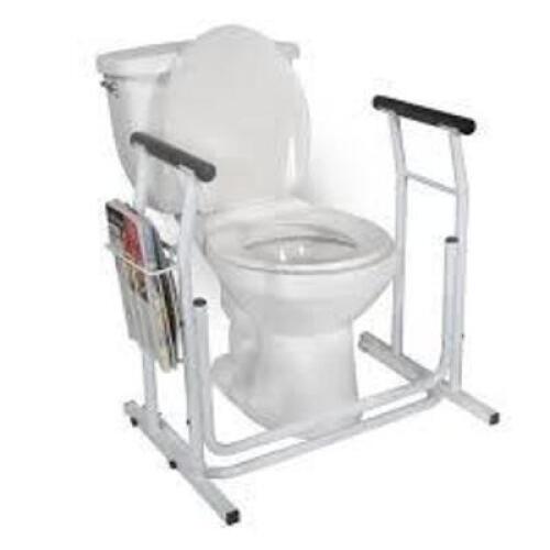DESCRIPTION: (1) FREE STANDING TOILET SAFETY RAIL BRAND/MODEL: MY MEDICAL HOUSE INFORMATION: WHITE RETAIL$: 99.95 SIZE: 300 LBS QTY: 1