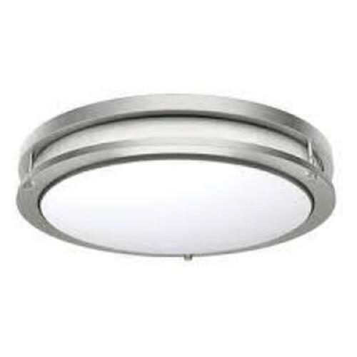 DESCRIPTION: (2) FLUSH MOUNT LIGHT BRAND/MODEL: ENERGETIC #1600246 INFORMATION: SILVER RETAIL$: $40.00 EA SIZE: 14" QTY: 2