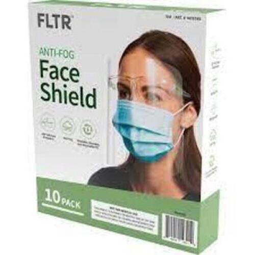 DESCRIPTION: (1) BOX OF ANTI-FOG FACE SHIELD BRAND/MODEL: FLTR RETAIL$: $10.00 PER BOX OF 10 SIZE: 10 PACK QTY: 1