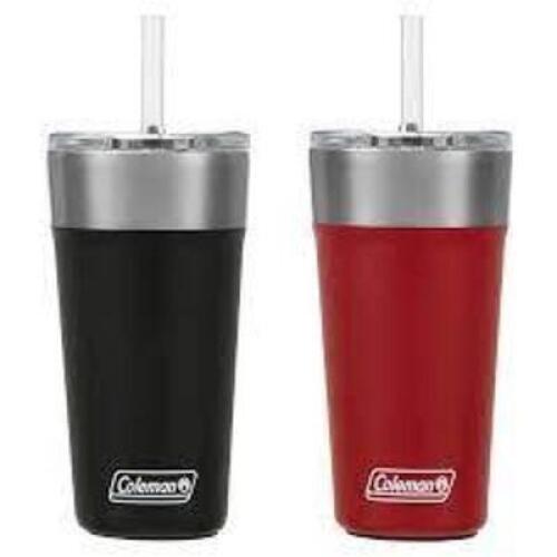 DESCRIPTION: (2) STAINLESS STEEL TUMBLER BRAND/MODEL: COLEMAN INFORMATION: RED AND BLACK RETAIL$: $20.00 EA SIZE: 20 OZ QTY: 2