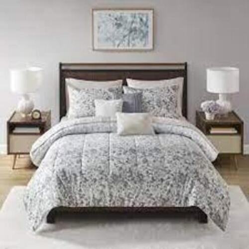 DESCRIPTION: (1) COMPLETE BEDDING SET BRAND/MODEL: BEAUTYREST INFORMATION: GREY VAIL RETAIL$: 79.98 SIZE: 10-PIECE, QUEEN QTY: 1
