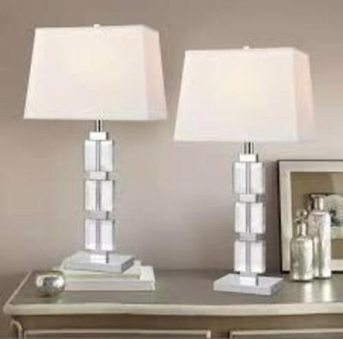 DESCRIPTION: (1) SET OF (2) TABLE LAMPS BRAND/MODEL: BRIDGEPORT DESIGNS #1441875 INFORMATION: BRUSHED STEEL FINISH, STEEL BASE RETAIL$: $120.00 PER SE