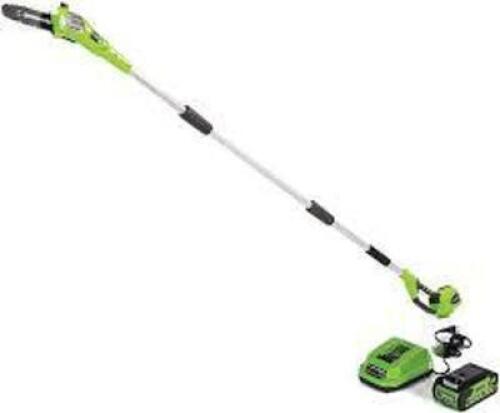 DESCRIPTION: (1) CORDLESS POLE SAWBRAND/MODEL: GREENWORKSINFORMATION: GREENRETAIL$: $199.99&nbsp;SIZE: 40V 8"QTY: 1
