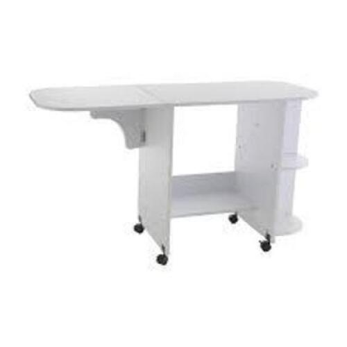 DESCRIPTION: (1) SEWING TABLE BRAND/MODEL: CALIFORNIA FURNITURE STORE INFORMATION: WHITE RETAIL$: $155.50 EA SIZE: 19"D X 29.5"W X 31.5"H QTY: 1