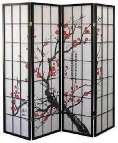DESCRIPTION: (1) JAPANESE 4 PANEL SCREEN ROOM DIVIDER BRAND/MODEL: ROUNDHILL FURNITURE #RD038 INFORMATION: PLUM BLOSSOM RETAIL$: $123.99 EA SIZE: 71"W