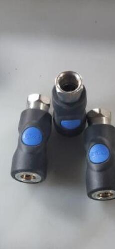 DESCRIPTION: (3) PNEUMATIC HOSE SAFETY COUPLER BRAND/MODEL: PREVOST 01433184 RETAIL$: $ 44.85 EA SIZE: 1/4" FEMALE NPT QTY: 3