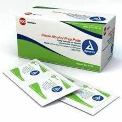 DESCRIPTION: (6) PACKS OF (100) ALCOHOL PREP PAD BRAND/MODEL: DYNAREX/Z155818X INFORMATION: 5 BOXES OF 20 PER CASE/LATEX-FREE RETAIL$: $32.34 PER PK O