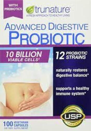 DESCRIPTION: (3) BOXES OF 100 VEGETARIAN CAPSULES BRAND/MODEL: TRUNATURE ADVANCED DIGESTIVE PROBIOTIC RETAIL$: $24.99 EA QTY: 3
