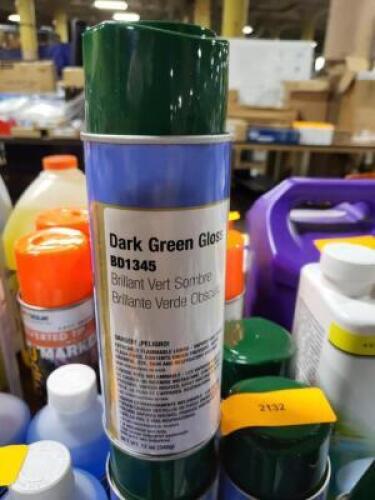 DESCRIPTION: (6) GLOSS SPRAY PAINT BRAND/MODEL: CLASS 3 SOLUTIONS BD1345 INFORMATION: DARK GREEN RETAIL$: $8.48 EA SIZE: 12 OZ QTY: 6