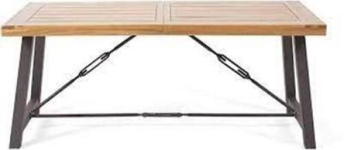 DESCRIPTION: (1) WOOD OUTDOOR DINING TABLEBRAND/MODEL: NOBLE HOUSE #57192INFORMATION: TEAK FINISHRETAIL$: $254.00&nbsp;SIZE: 70 X 33 X 29.5QTY: 1