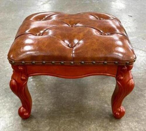 SMALL TUFTED LEATHER CLAWFOOT FOOTREST