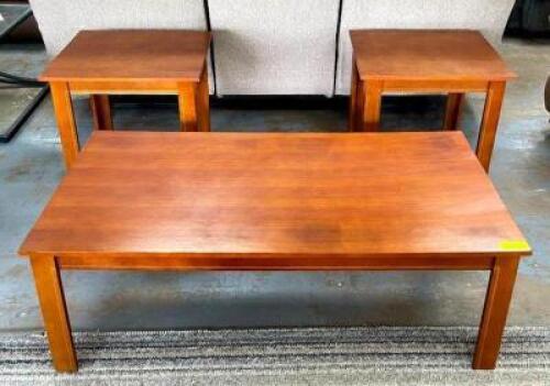 WOODEN COFFEE TABLE WITH (2) END TABLES