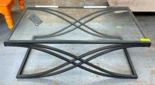 GLASS TOP METAL FRAMED COFFEE TABLE