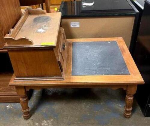 VINTAGE WOODEN STEP END TABLE WITH SLATE SURFACE