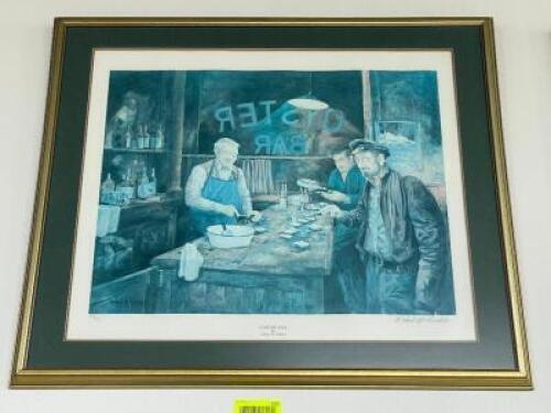DESCRIPTION: FRAMED OYSTER BAR PRINT BY ROBERT M. RUCKER LOCATION: FRONT QTY: 1