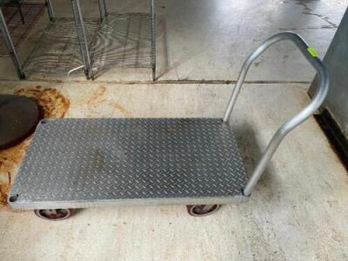 DESCRIPTION: 36" DIAMOND PLATED WAREHOUSE CART W/ HANDLE SIZE: 36" LOCATION: WAREHOUSE QTY: 1