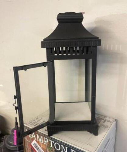 NAME: HAMPTON BAY METAL LANTERN, BLACK