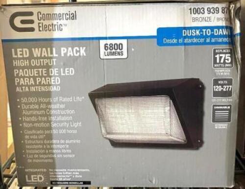 NAME: COMMERCIAL ELECTRIC Powerwall Commercial 450-Watt Equivalent Integrated Outdoor LED Wall Pack, 6800 Lumens, Dusk to Dawn Security Light