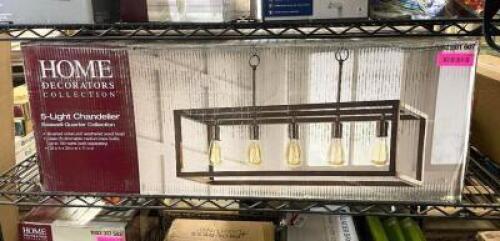 NAME: HAMPTON BAY Boswell Quarter 34 in. 5-Light Brushed Nickel Farmhouse Linear Chandelier with Weathered Wood Accents