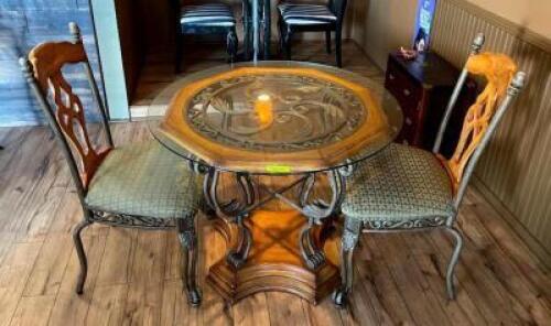 DESCRIPTION: 3PC DINING SET WITH GLASS TABLE SIZE: 38" QTY: 3