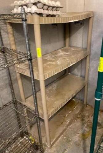 DESCRIPTION: 4-TIER PLASTIC SHELVING UNIT INFORMATION: CONTENTS NOT INCLUDED SIZE: 36"X16"X52" QTY: 1