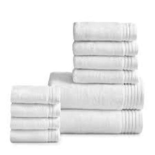 DESCRIPTION: (1) LUXURY BATH TOWEL, HAND TOWEL, AND WASHCLOTH SET BRAND/MODEL: HOTEL STYLE #HS0128037908-42 INFORMATION: WHITE RETAIL$: $27.98 EA SIZE