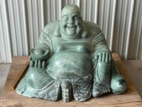 4 FT. / 1900 LBS. HAND-CARVED JADE CHINESE SMILING BUDDHA STATUE - 20TH CENTURY