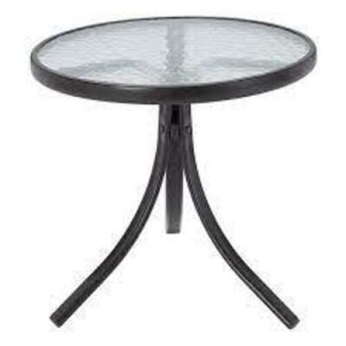 DESCRIPTION: (1) ROUND GLASS PATIO TABLE BRAND/MODEL: MAINSTAYS RETAIL$: $30.00 EA SIZE: 20" QTY: 1