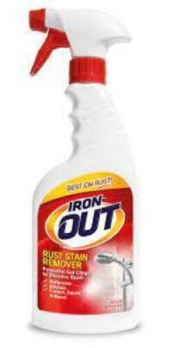 DESCRIPTION: (6) SPRAY GEL RUST STAIN REMOVER BRAND/MODEL: IRON OUT RETAIL$: $6.00 EA SIZE: 24 FL OZ QTY: 6