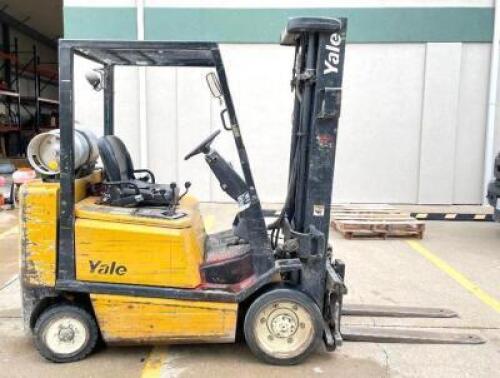DESCRIPTION: YALE GLC050TG 5,000 LB FORKLIFT BRAND/MODEL: YALE GLC050TGNUAE088 INFORMATION: SN# E187V08577W, 5000 LB. CAPACITY, LP, 9676.3 HOURS. 3 ST