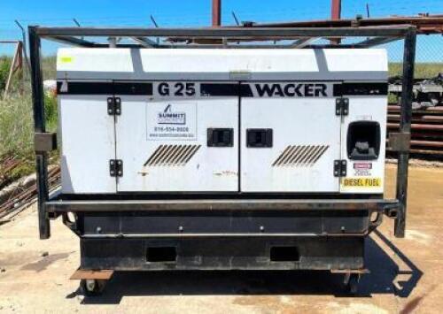 DESCRIPTION: WACKER G25 TOW BEHIND GENERATOR ON CASTERS BRAND/MODEL: WACKER G25 INFORMATION: SERIAL: 5233447, HOURS: 4518; RPM: 1800, 60 HZ LOCATION: