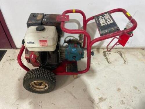 DESCRIPTION: PORTER CABLE GAS POWERED PRESSURE WASHER. BRAND / MODEL: PORTER CABLE ADDITIONAL INFORMATION: HAS COMPRESSION. COMES W/ SPRAY NOZZLE. PUM