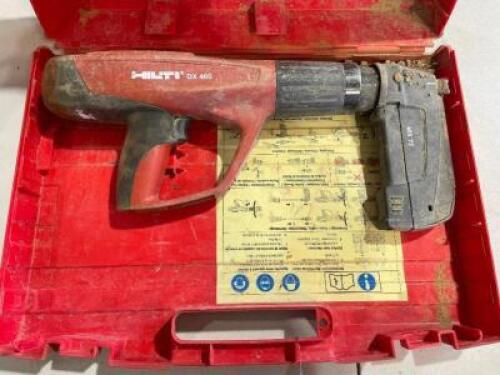 DESCRIPTION: HILTI DX 460 HEAVY DUTY FULLY AUTOMATIC POWDER ACTUATED TOOL. BRAND / MODEL: HILTI DX 460 ADDITIONAL INFORMATION: W/ CASE. LOCATION SHOP