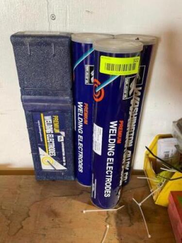 DESCRIPTION: (4) CONTAINERS OF PREMIUM WELDING ROD. THIS LOT IS: ONE MONEY LOCATION SHOP QTY: 1