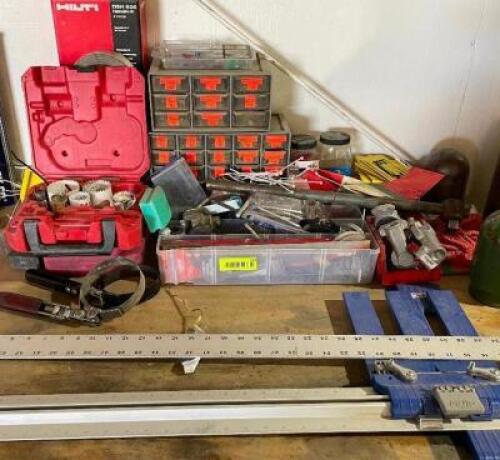 DESCRIPTION: (1) LOT OF ASSORTED HARDWARE, HOLE SAWS, T SQUARES, AND MISC. THIS LOT IS: ONE MONEY LOCATION SHOP QTY: 1