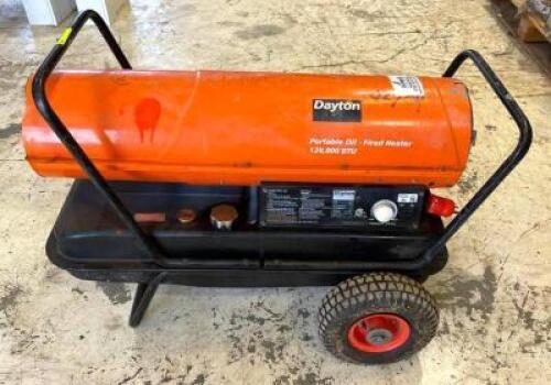 DESCRIPTION: DAYTON 120,000 BTU KEROSENE HEATER BRAND/MODEL: DAYTON 3VE50 LOCATION: WAREHOUSE QTY: 1