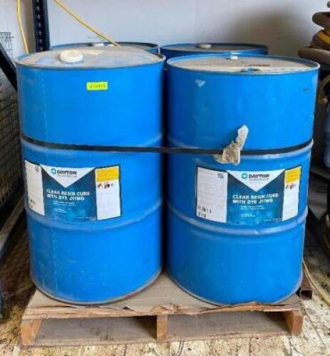 DESCRIPTION: (4) - 55 GALLON DRUMS OF CLEAR RESIN CURE WITH DYE J11WD BRAND / MODEL: DAYTON SUPERIOR THIS LOT IS: SOLD BY THE PIECE QTY: 4