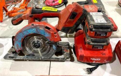 DESCRIPTION: 22V CORDLESS CIRCULAR SAW WITH BATTERY PACKS BRAND/MODEL: HILTI SCW 22-A QTY: 1