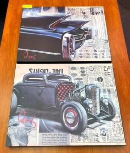 DESCRIPTION: (2) AUTOMOTIVE PRINTS SIZE: 22"X17"X1.5" QTY: 2