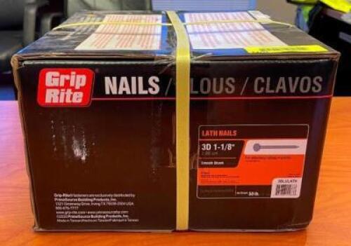 DESCRIPTION: 50 LB. BOX OF 3D 1-1/8" BLUED SMOOTH SHANK LATH NAILS BRAND/MODEL: GRIP-RITE 3BLULATH QTY: 1