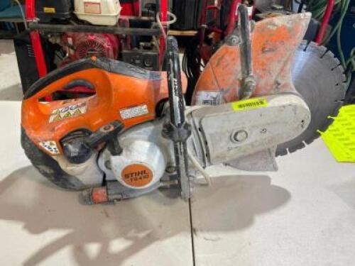 DESCRIPTION: STIHL TS410 GAS POWERED CONCRETE SAW BRAND/MODEL: STIHL TS410 INFORMATION: HAS COMPRESSION LOCATION: SHOP QTY: 1
