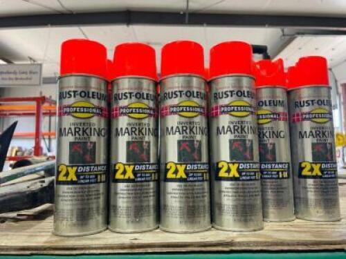 DESCRIPTION: (10) CANS OF ORANGE MARKING PAINT AND (3) PAINT CAN WANDS. LOCATION: SHOP QTY: 1