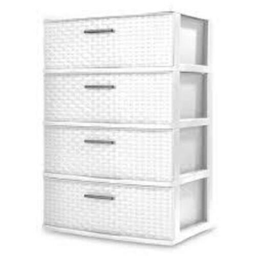 DESCRIPTION: (1) 4 DRAWER WIDE WEAVE TOWER BRAND/MODEL: STERILITE INFORMATION: WHITE RETAIL$: $100.00 EA SIZE: 15X21X31 QTY: 1